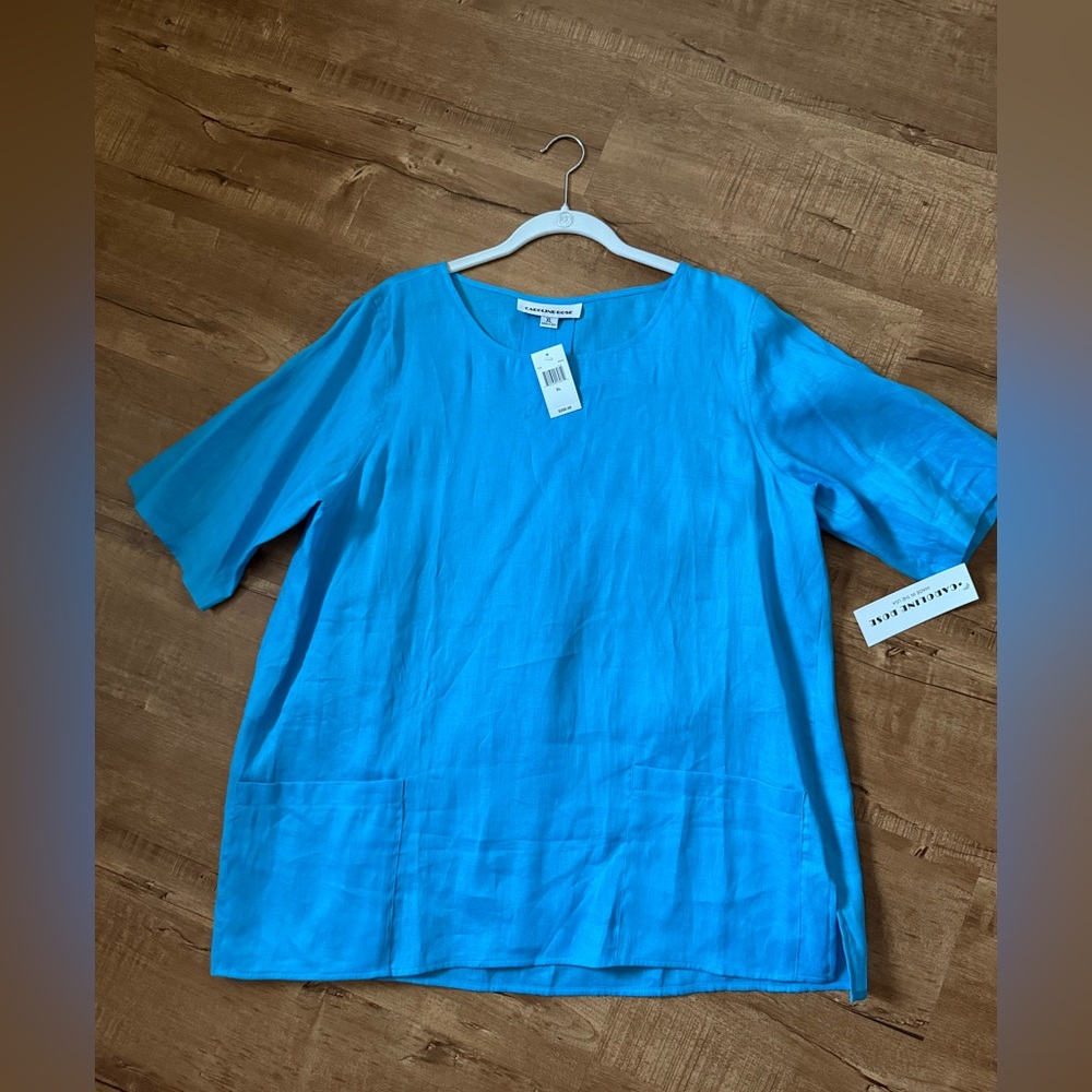 NWT Caroline Rose 100% Linen Turquoise  Tunic XL
